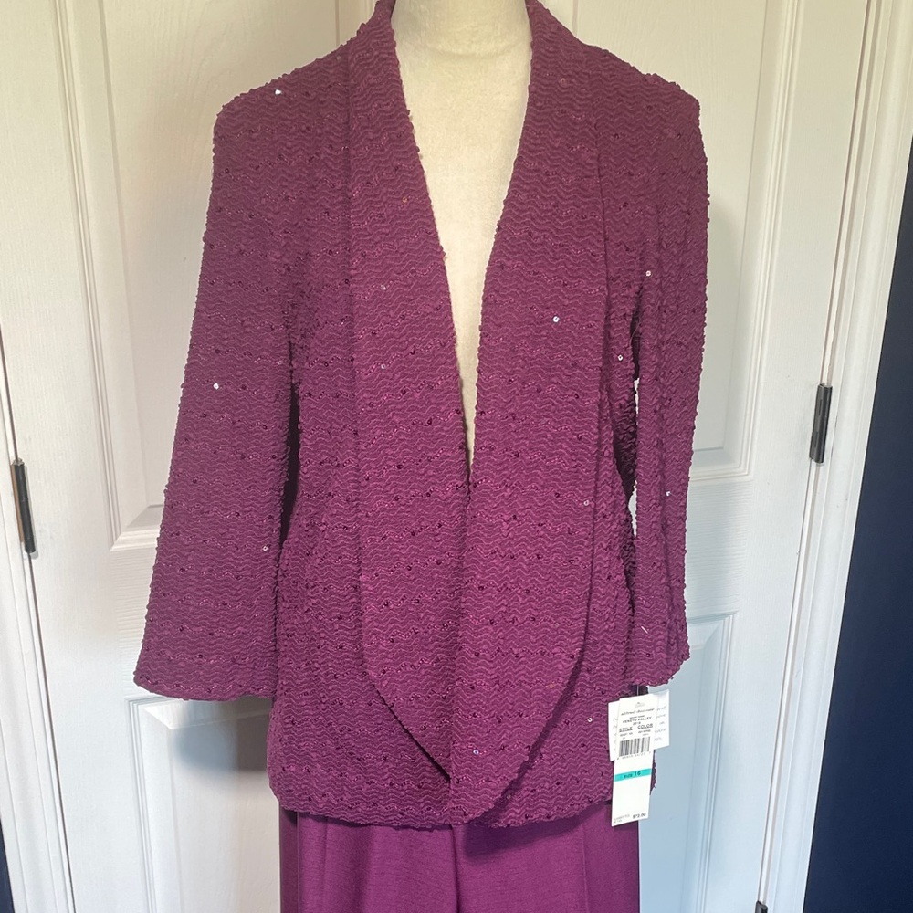 NWT Alfred Dunner Purple Cardigan Jacket & Pants Set Size 16